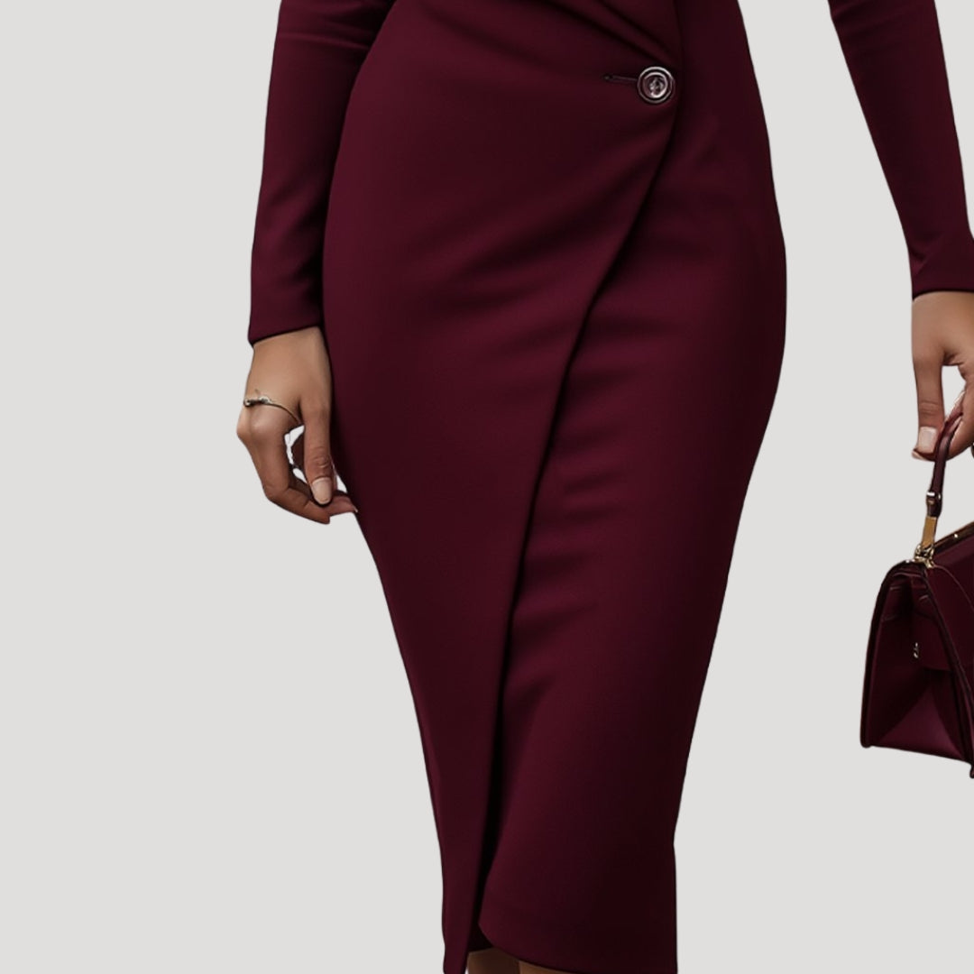 Women's spring buttoned wrap midi dress