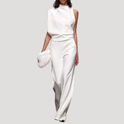 Women’s wide leg one shoulder wedding guest jumpsuit