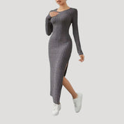 Ribbed knit long sleeve midi dress