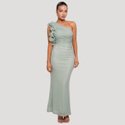 Women's one shoulder ruffle maxi wedding guest dress