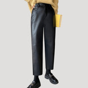 Women’s faux leather trousers high waisted straight leg