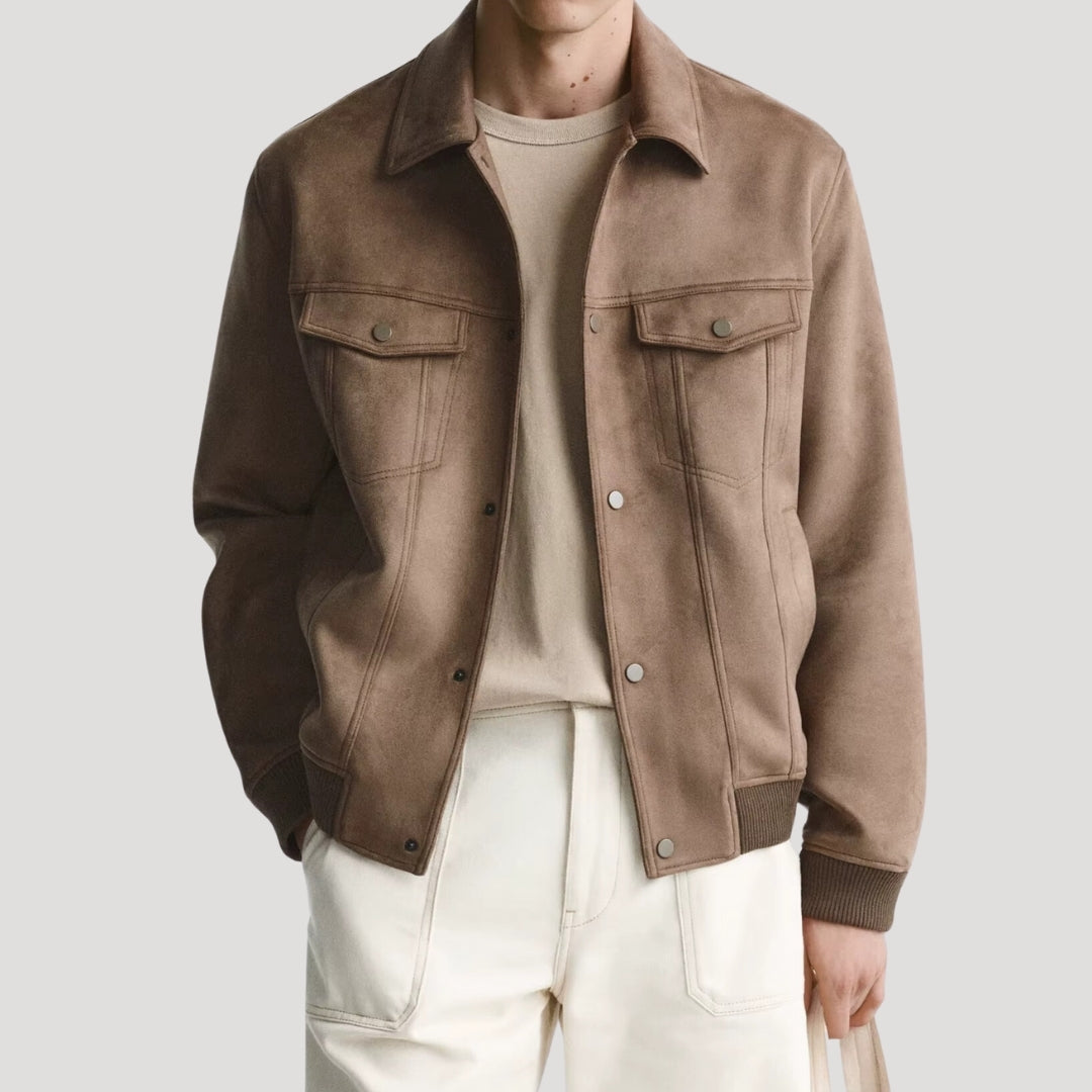 Men’s suede bomber jacket smart casual winter style