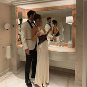 Women’s lace halter maxi wedding guest dress
