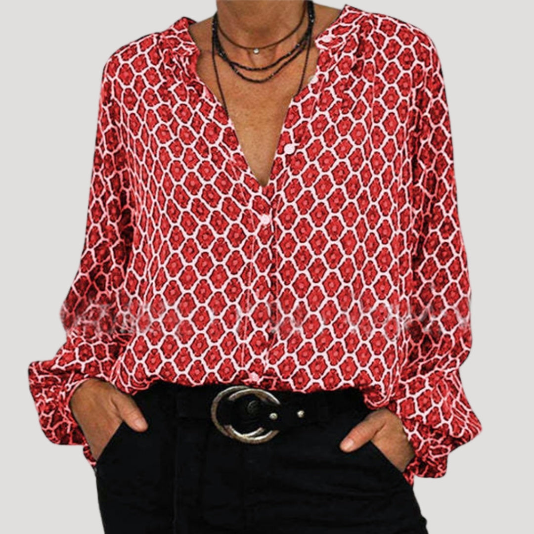 Women’s long sleeve v neck printed spring blouse