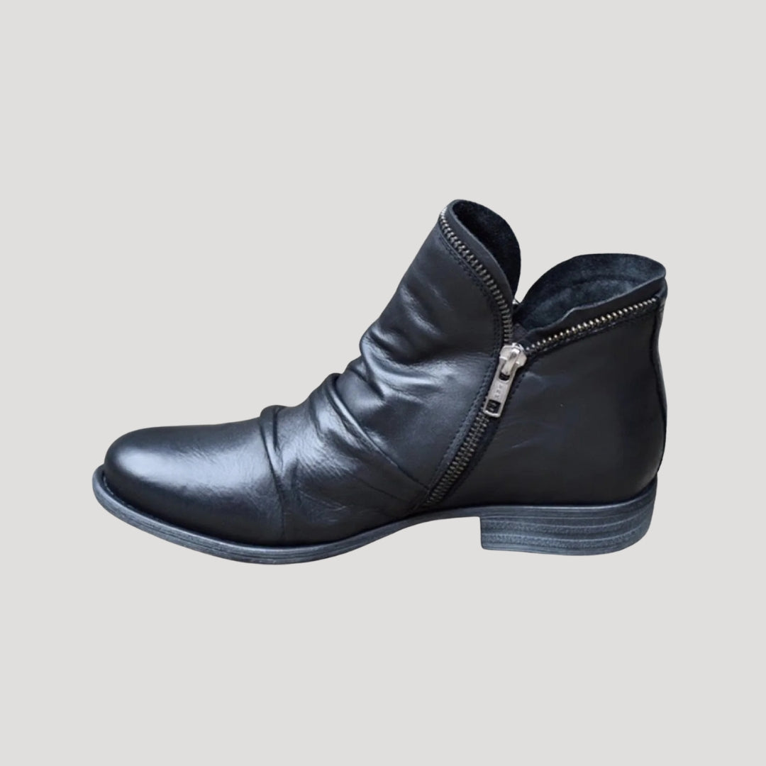 Women’s leather zip ankle boots low heel