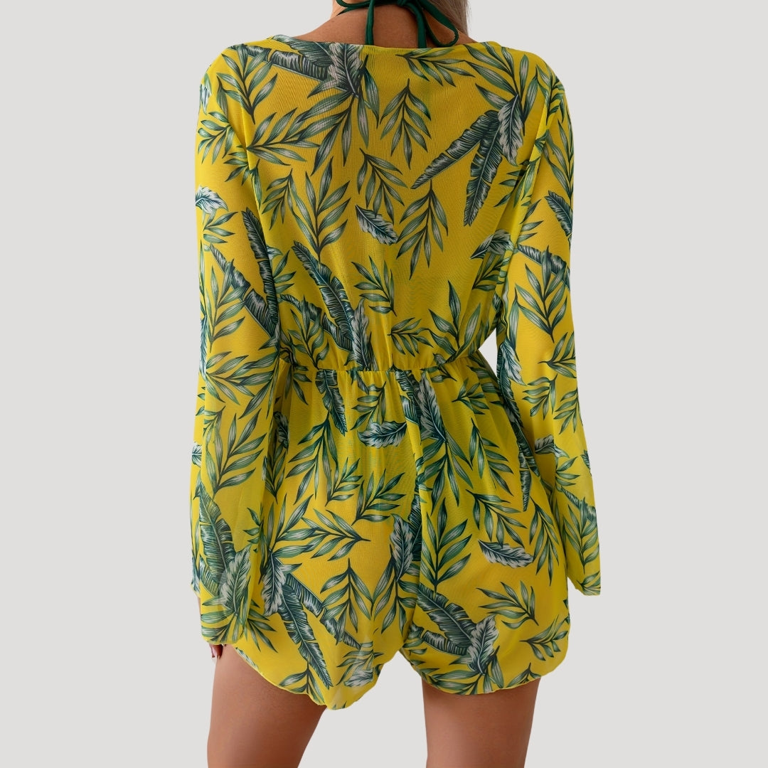 Tropical print beach cover-up romper