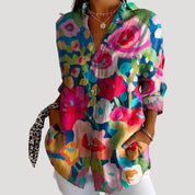 Women’s floral long sleeve button blouse shirt