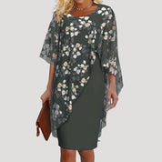 Women’s floral chiffon batwing sleeve midi shift dress