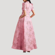 Women’s pink maxi dress wedding guest belted floral