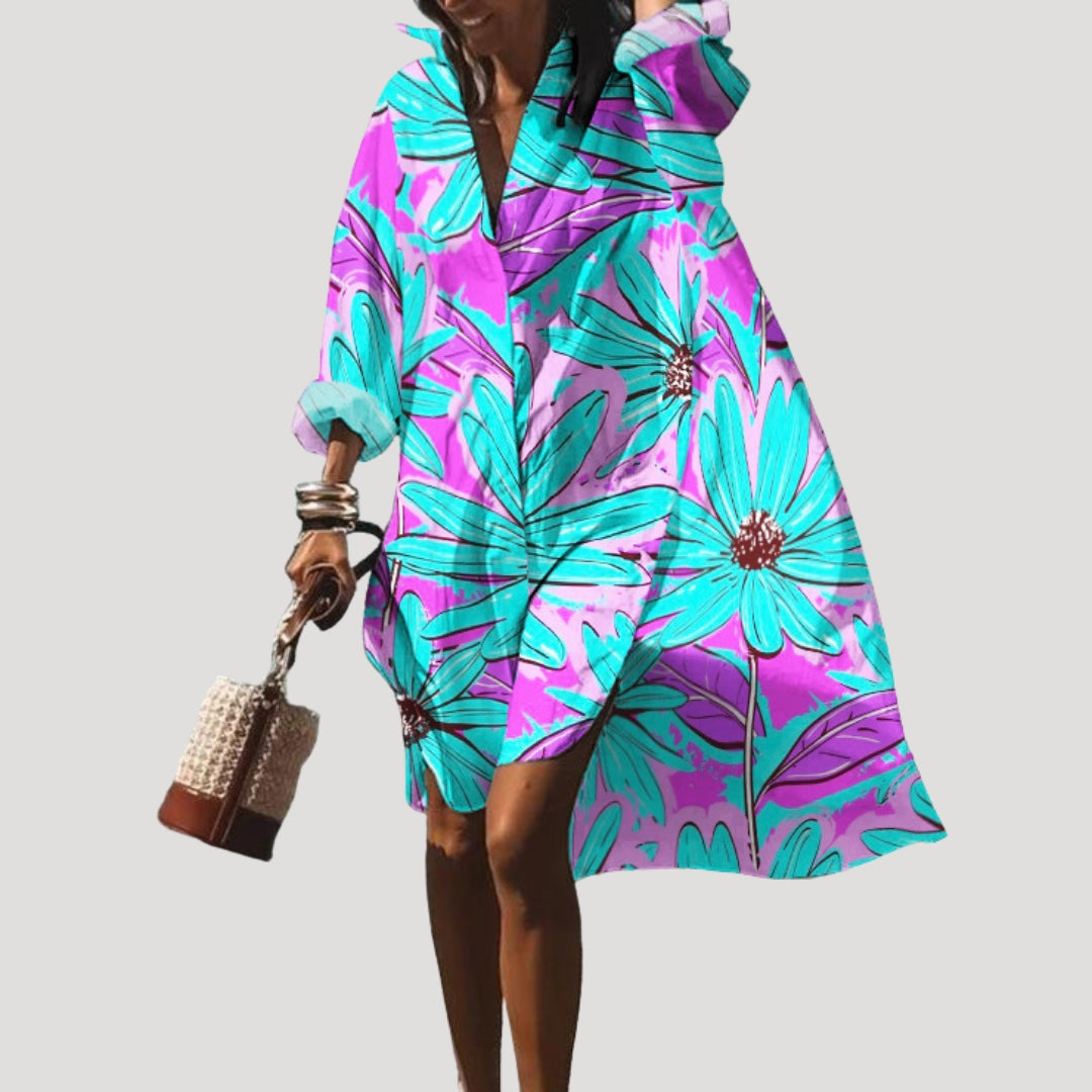 Women’s long sleeve printed midi shirt dress