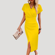 Women’s wrap v neck short sleeve midi dress