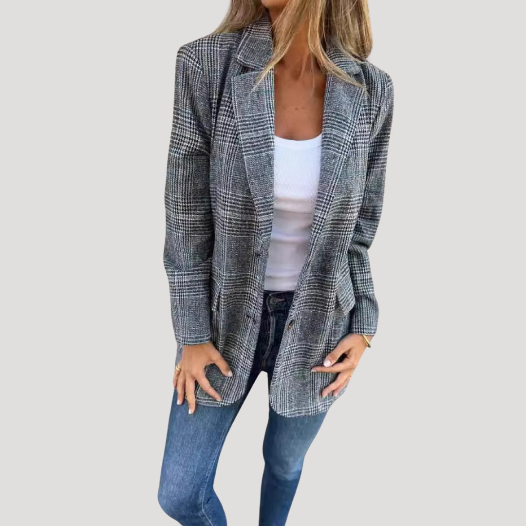 Women’s checked longline tweed blazer jacket