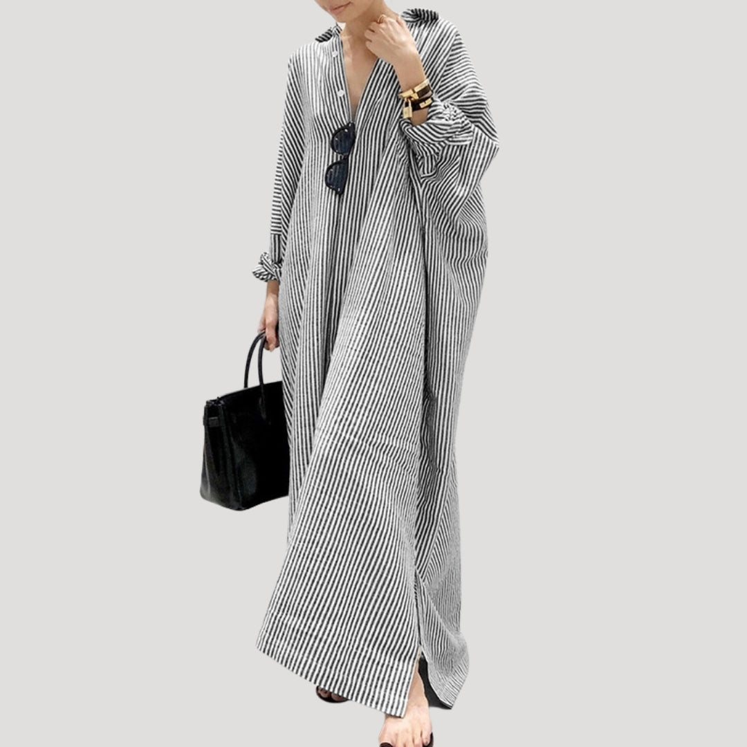 Women’s striped shirt maxi dress with long sleeves