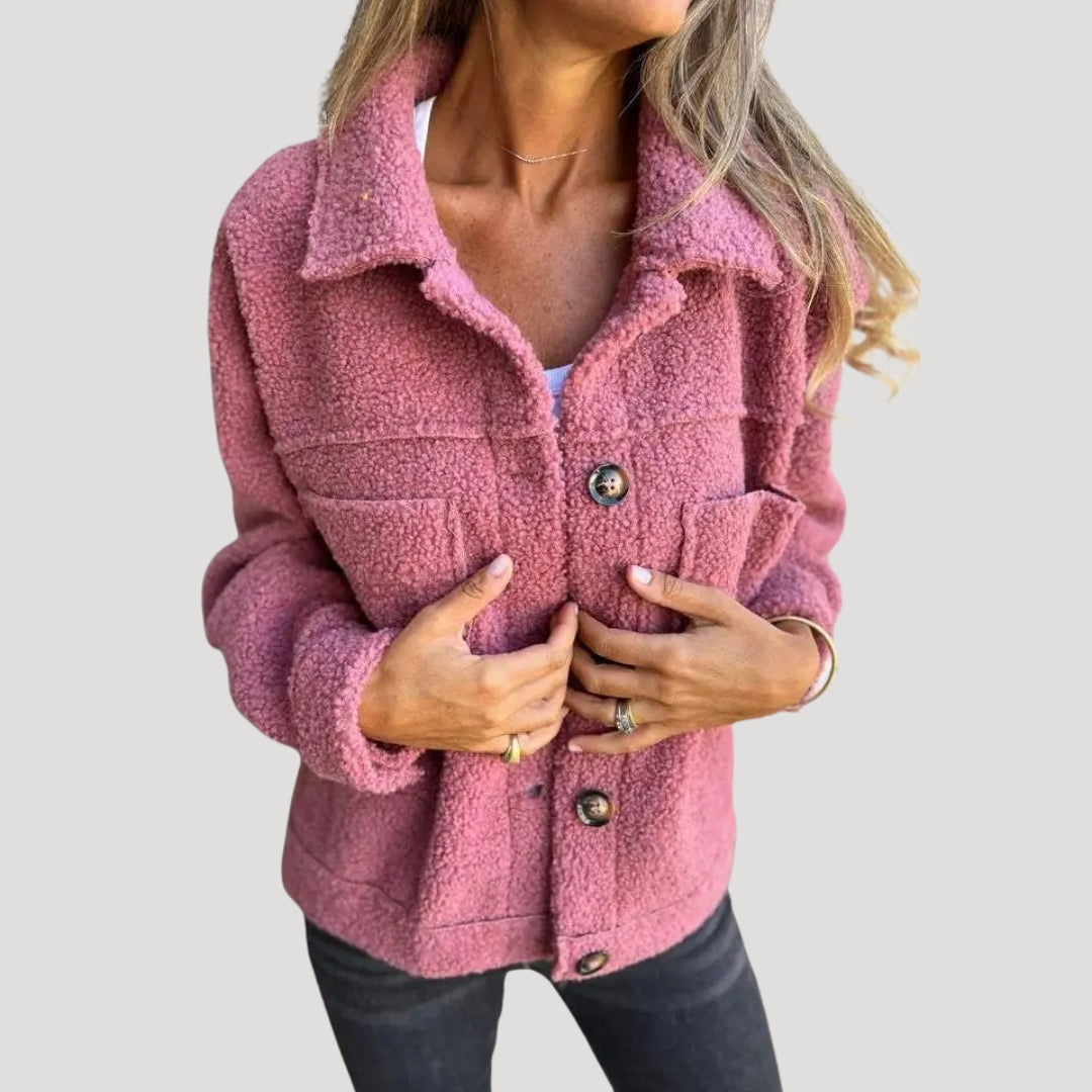 Women cozy teddy shacket