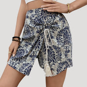 Bohemian print wrap tie shorts