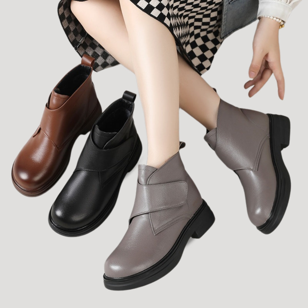 Cross strap ankle boots