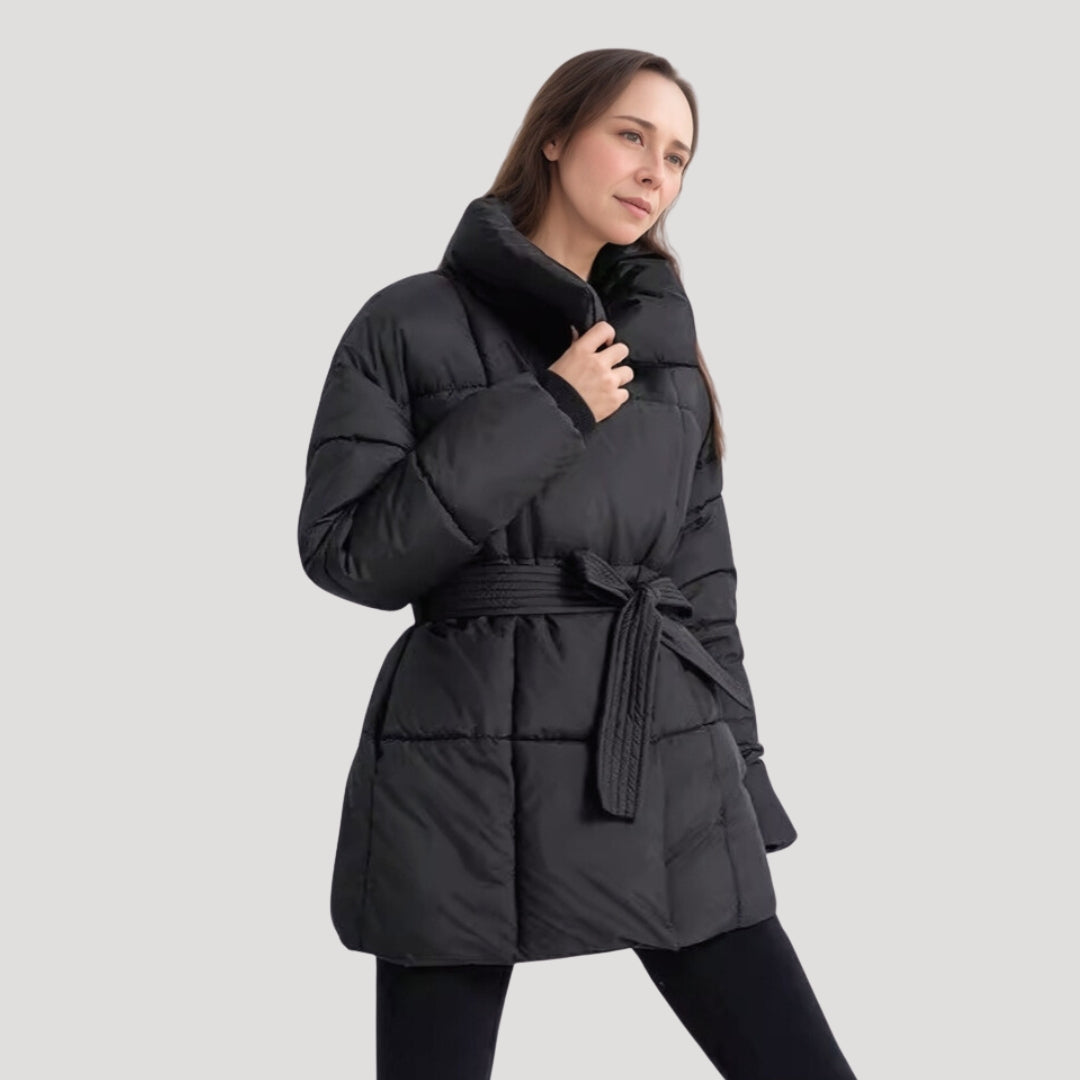 Puffer coat with belt