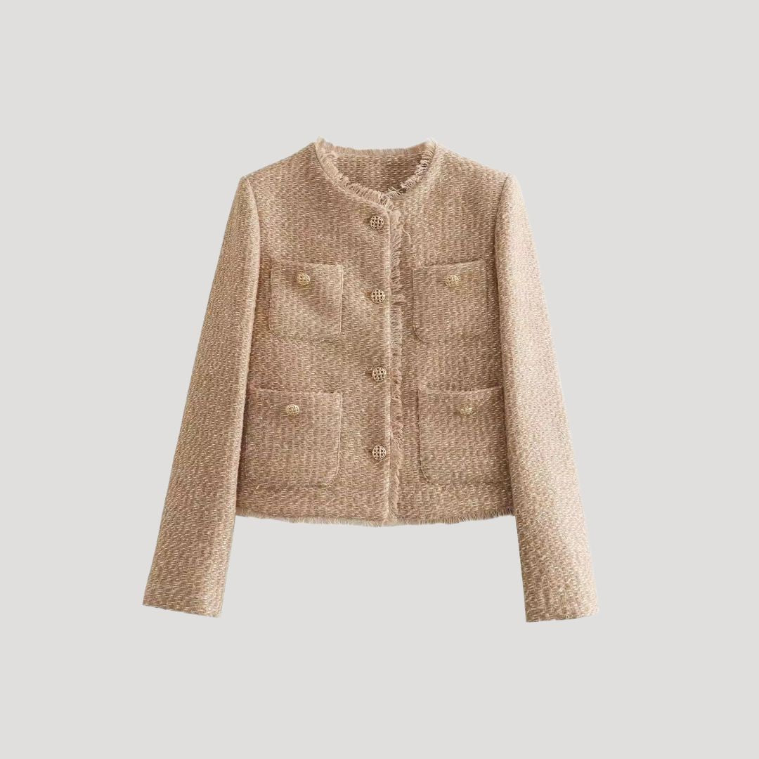 Women’s wool boucle cropped winter camel jacket