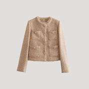 Women’s wool boucle cropped winter camel jacket