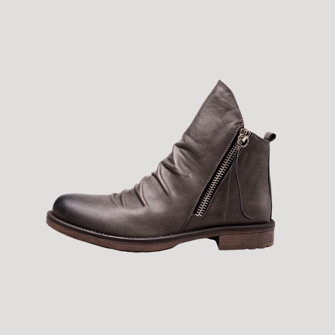 Men's spring leather ankle boots with side zip
