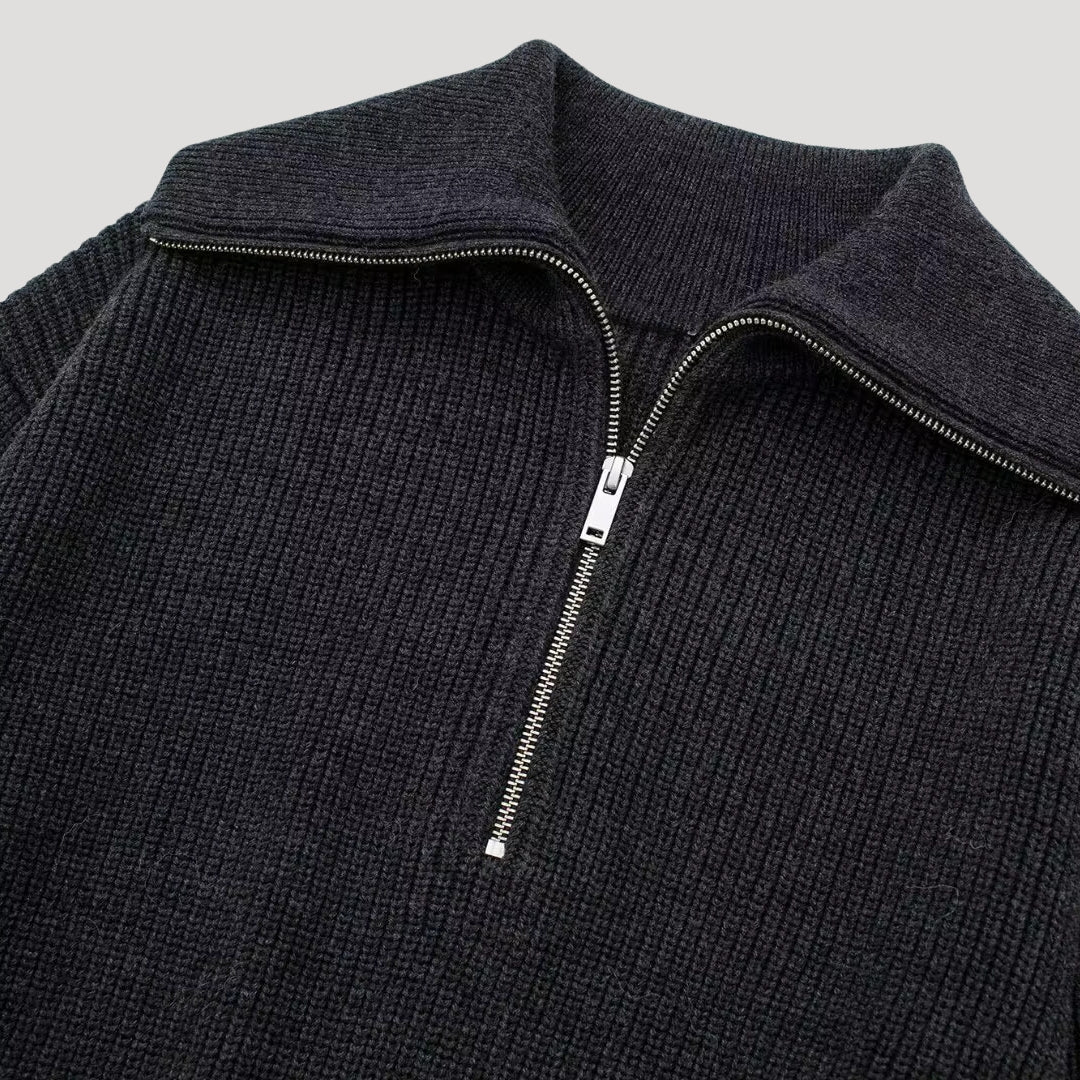 Women ribbed zip-up sweater