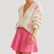 Women's chunky knit strawberry button up cardigan