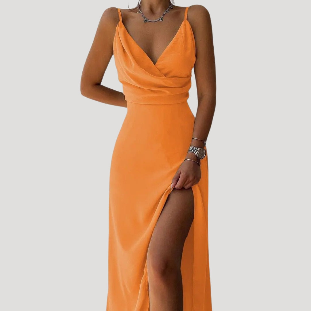 Women’s strappy v neck maxi slit dress