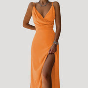 Women’s strappy v neck maxi slit dress