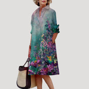 Women’s printed midi shirt dress with long sleeves