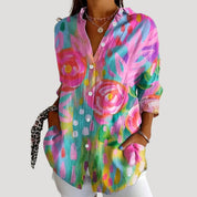 Women’s floral long sleeve button blouse shirt
