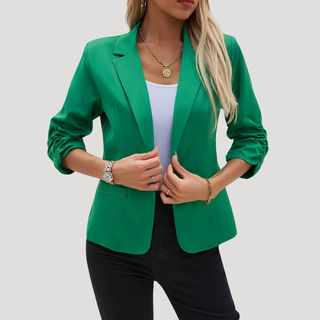 Single-button ruched sleeve blazer