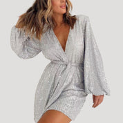 Women’s long sleeve sequin wrap mini dress