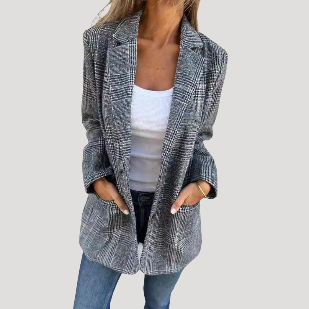 Women’s checked longline tweed blazer jacket
