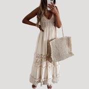 Women’s white lace crochet tiered maxi dress