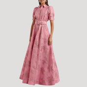 Women’s pink maxi dress wedding guest belted floral