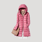Women’s long padded winter puffer jacket with hood