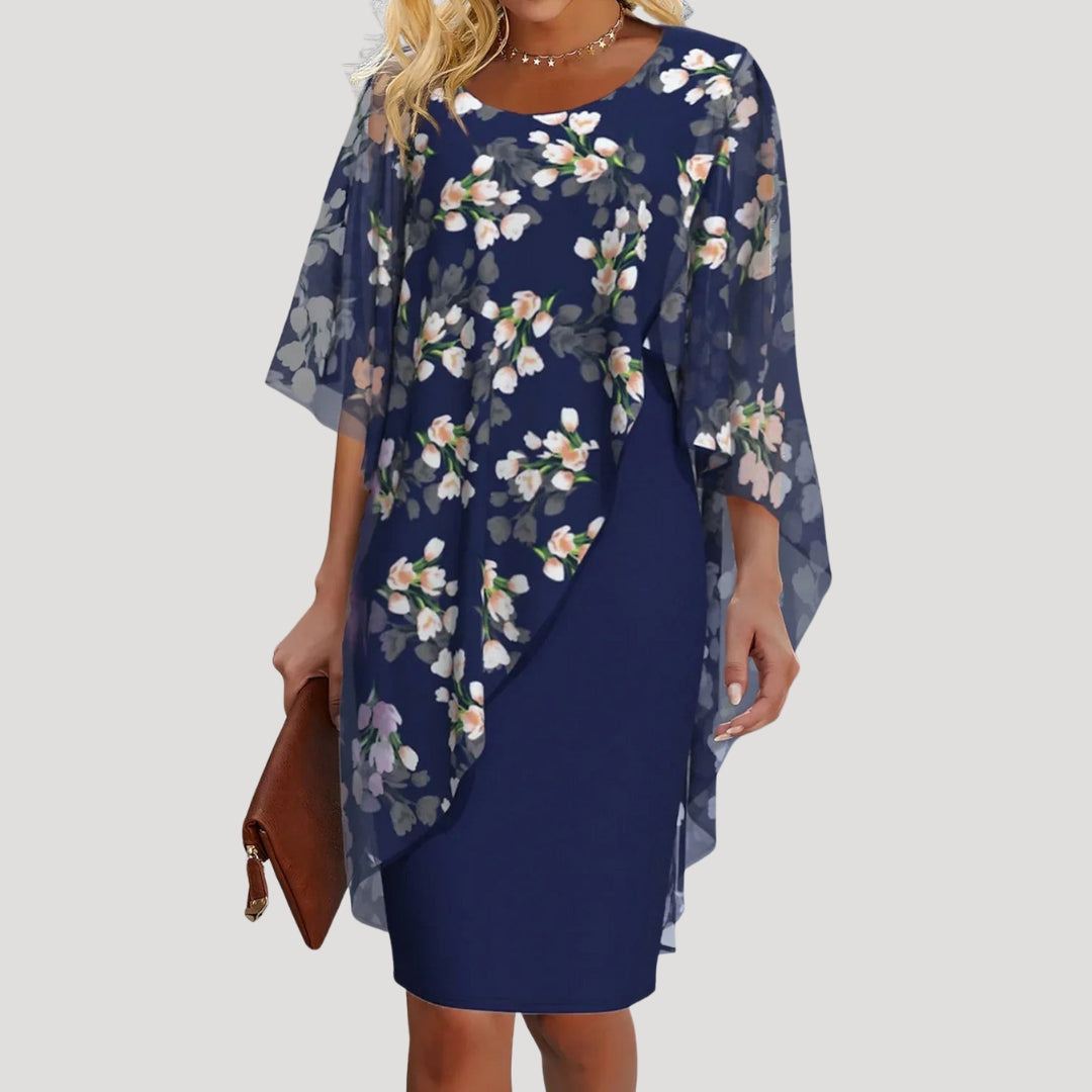 Women’s floral chiffon batwing sleeve midi shift dress