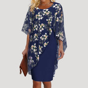 Women’s floral chiffon batwing sleeve midi shift dress