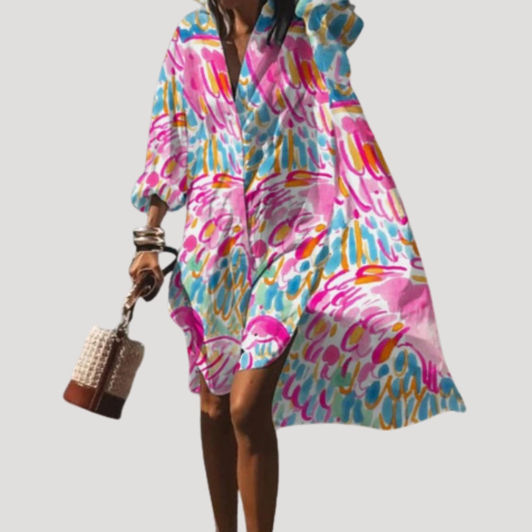 Women’s long sleeve printed midi shirt dress