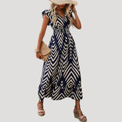 Women’s flutter sleeve v neck tiered maxi dress