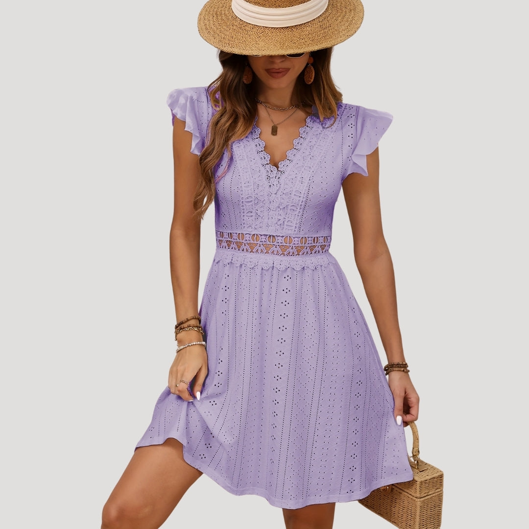 Lace eyelet summer dress with ruffle sleeves