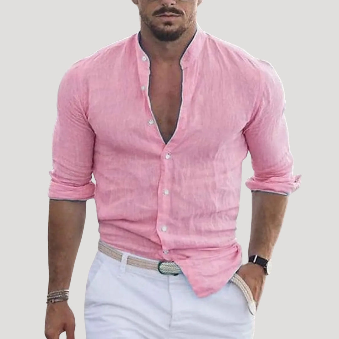 Men’s linen long sleeve mandarin collar shirt