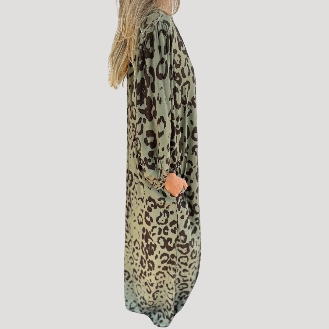 Women’s leopard print summer v neck maxi dress