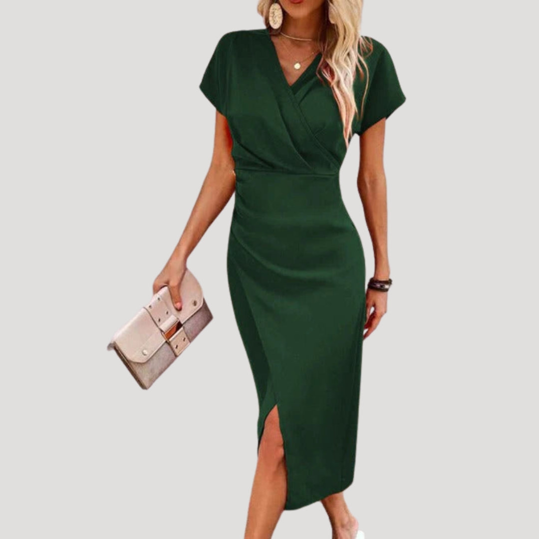 Women’s wrap v neck short sleeve midi dress