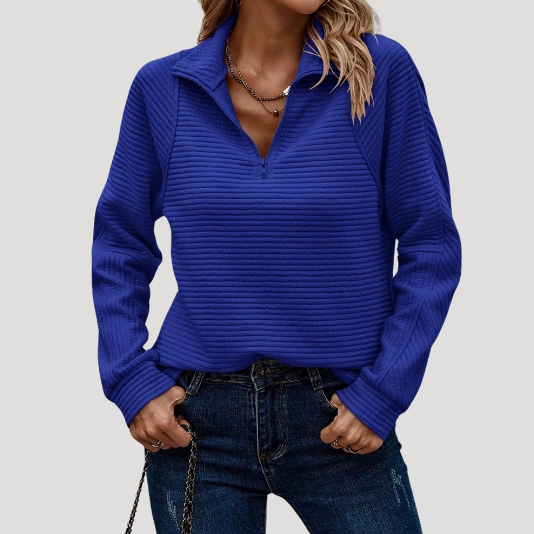 Women ribbed half-zip pullover