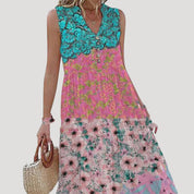 Women’s sleeveless v neck tiered floral midi dress
