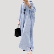 Women’s striped shirt maxi dress with long sleeves