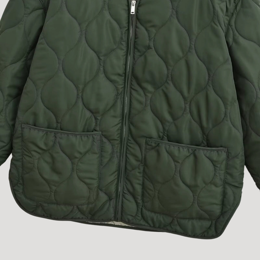 Women’s quilted oversized green fleece zip up jacket