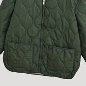 Women’s quilted oversized green fleece zip up jacket