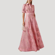 Women’s pink maxi dress wedding guest belted floral